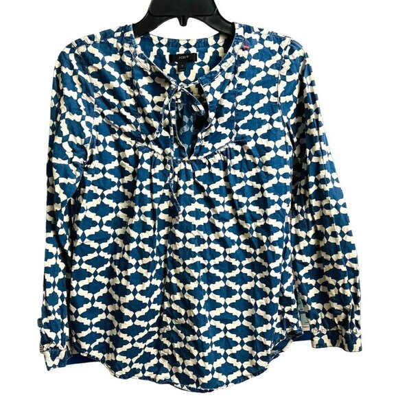 J.CREW The Indigo Tunic A-Line Top in Blue White Geometric Print Size XSmall/0 - Picture 2 of 8